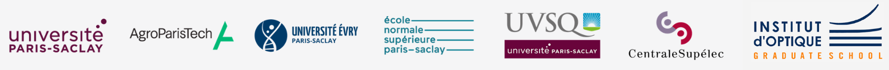 Logos des établissements intégrant la plateforme eCampus: Université paris saclay, agroparistech, UEVE, ENS, UVSQ, CS, IOGS