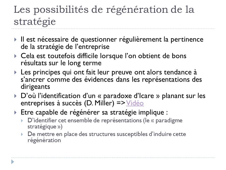 Les possibilités de régénération de la stratégique