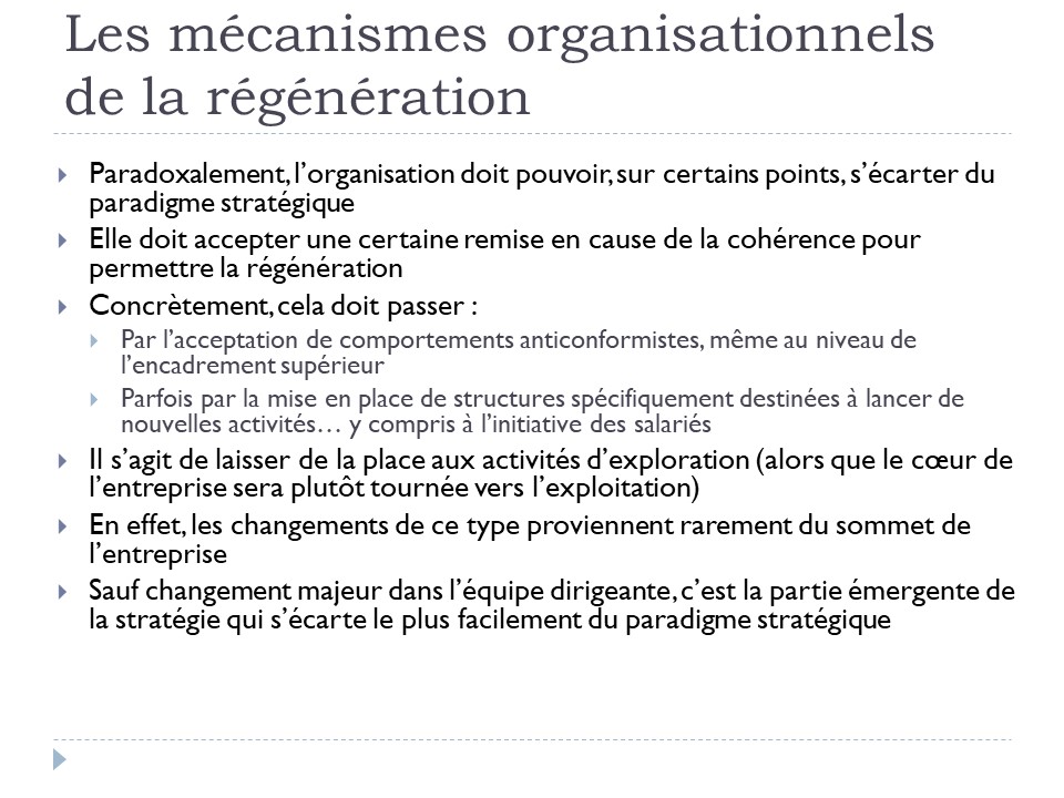 Les mécanismes organisationnels de la régénération