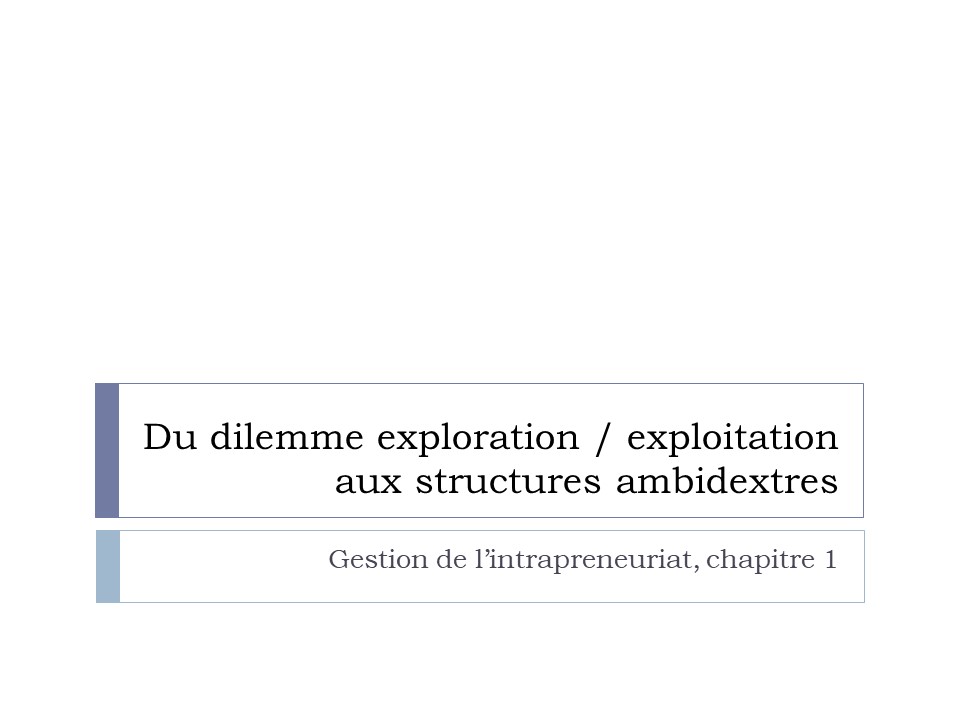 Titre : Du dilemme exploration / exploitation aux structures ambidextres