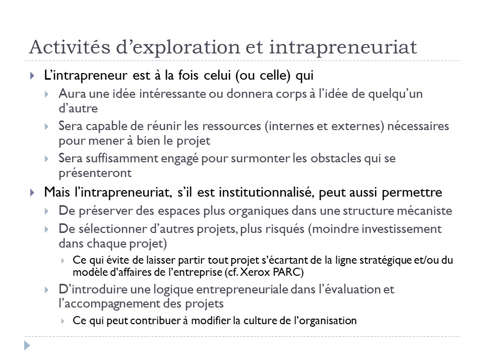 Activités d'exploration et intrapreneuriat