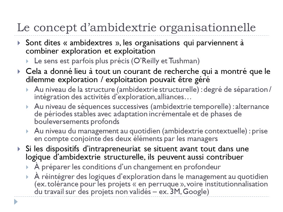 Le concept d'ambidextrie organisationnelle