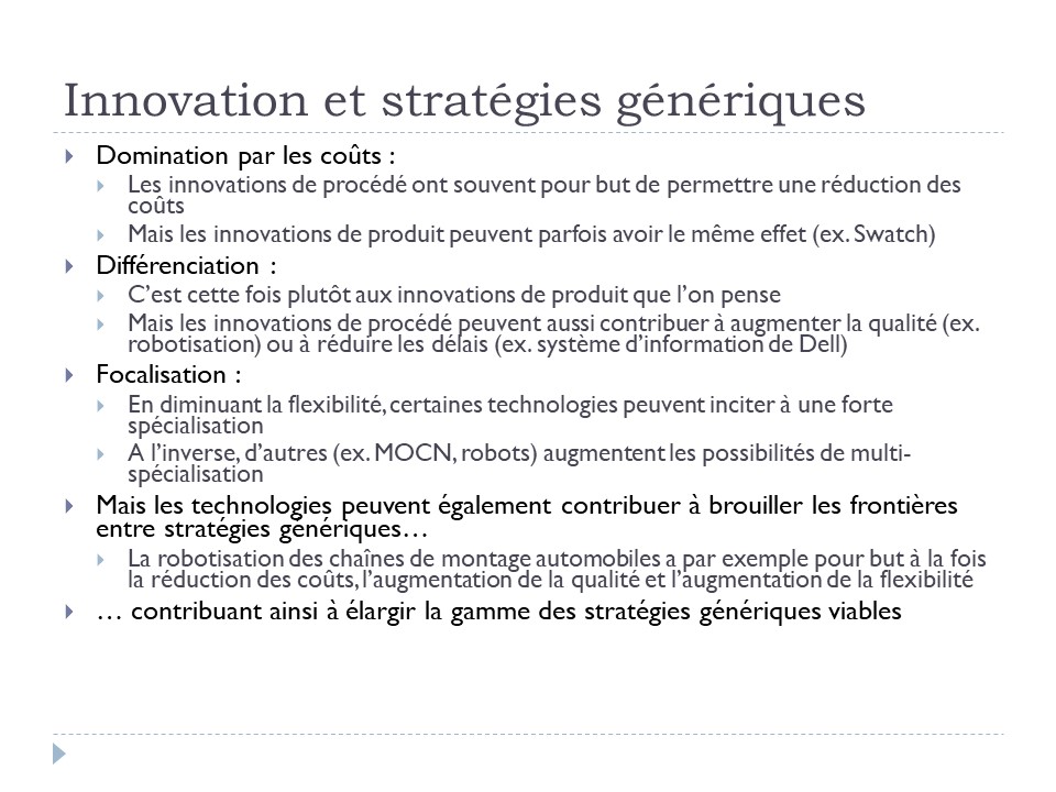 Innovation et stratégies génériques