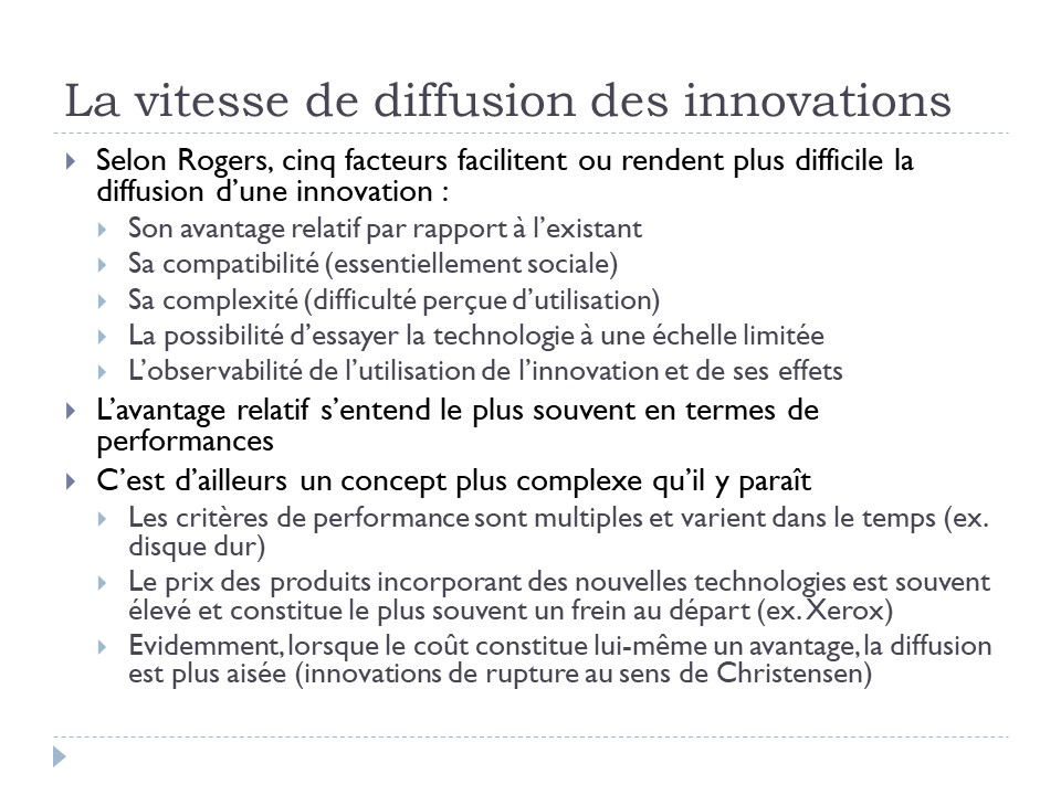 La vitesse de diffusion des innovations