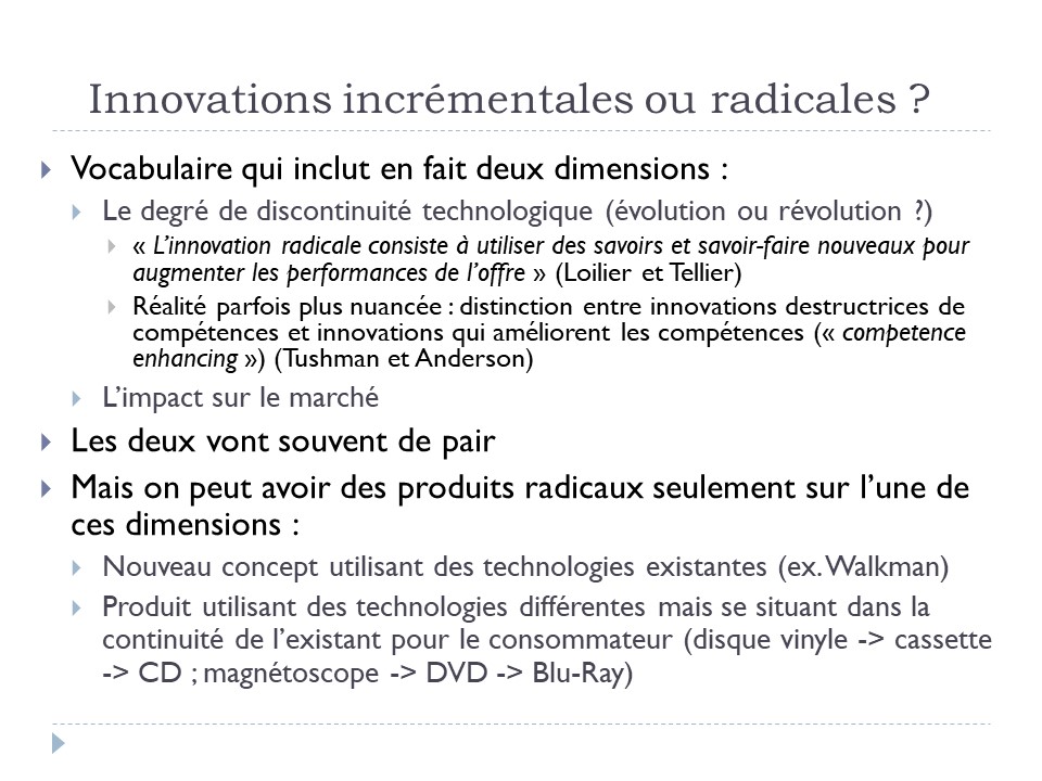 Innovations incrémentales ou radicales ?