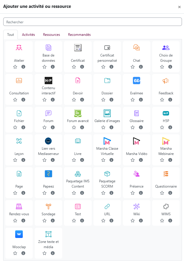 Liste des activités
