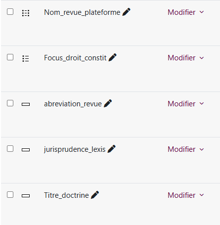 Liste des questions filtrées