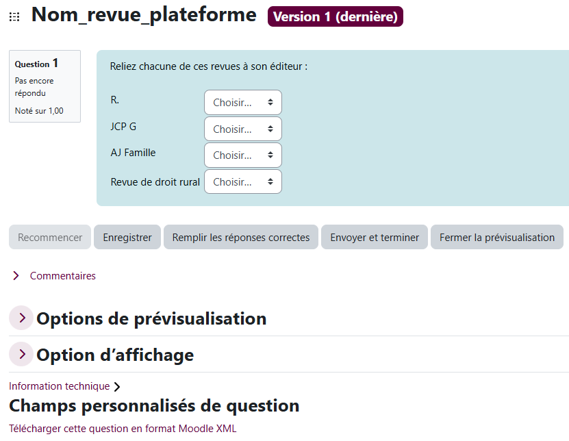 Aperçu d'une question