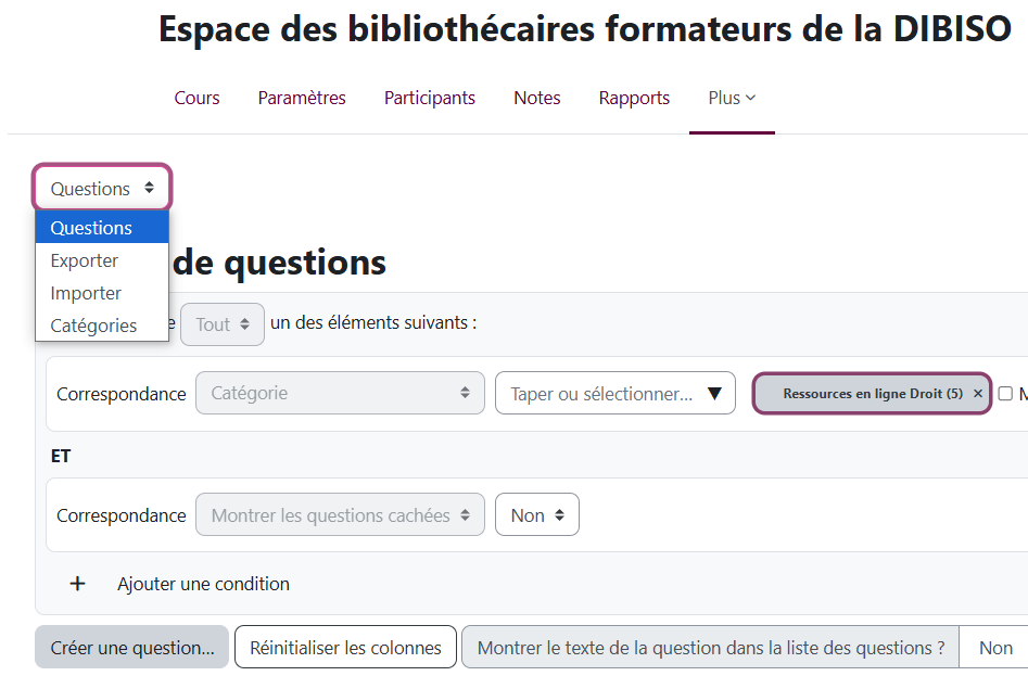 Page de modification des catégories