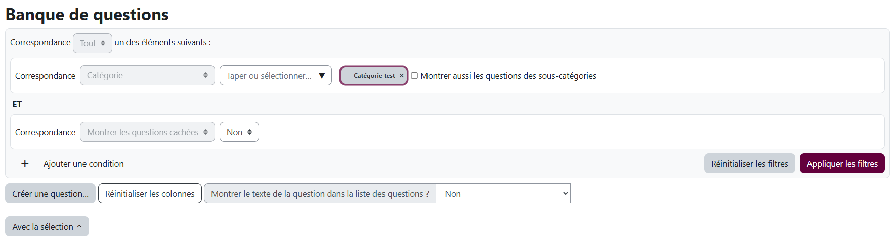 Sélection de la catégorie