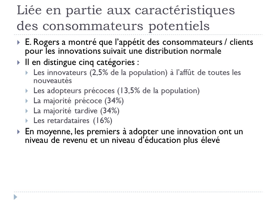 Caractéristiques des consommateurs face à l'innovation