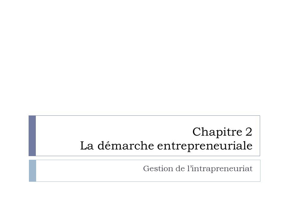 Titre : Chapitre 2, la démarche entrepreneuriale