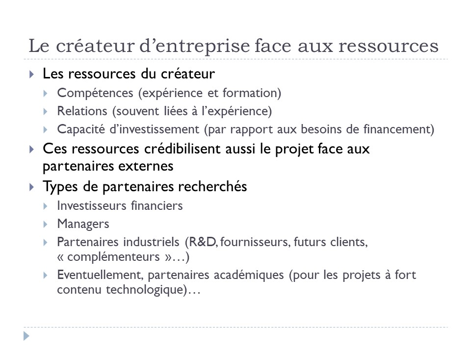 Le créateur d'entreprise face aux ressources