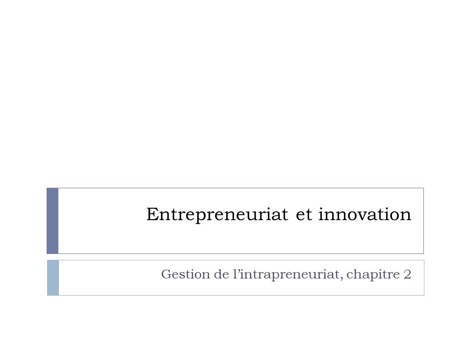 Titre : Entrepreneuriat et innovation