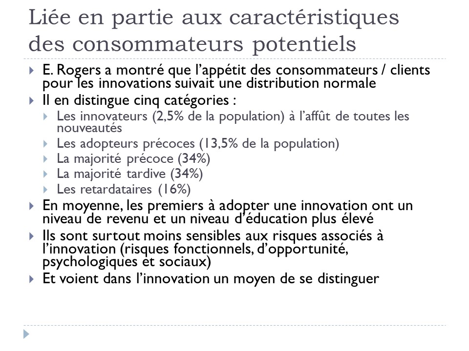 Caractéristiques des consommateurs face à l'innovation