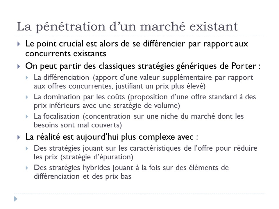 La pénétration d'un marché existant