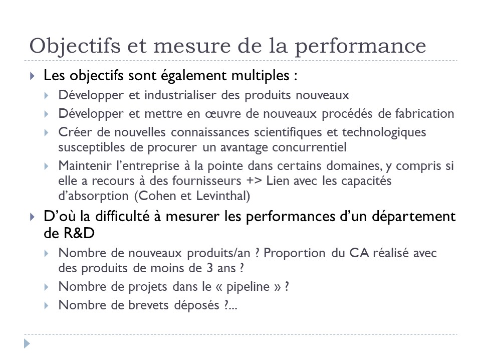 Objectifs et mesure de la performance