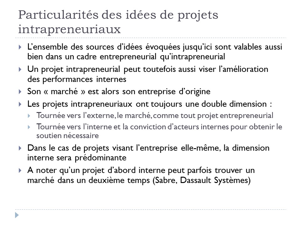 Particularités des idées de projets intrapreneuriaux