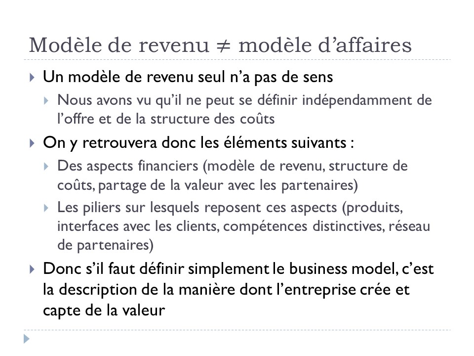 Du modèle de revenu au modèle d'affaires