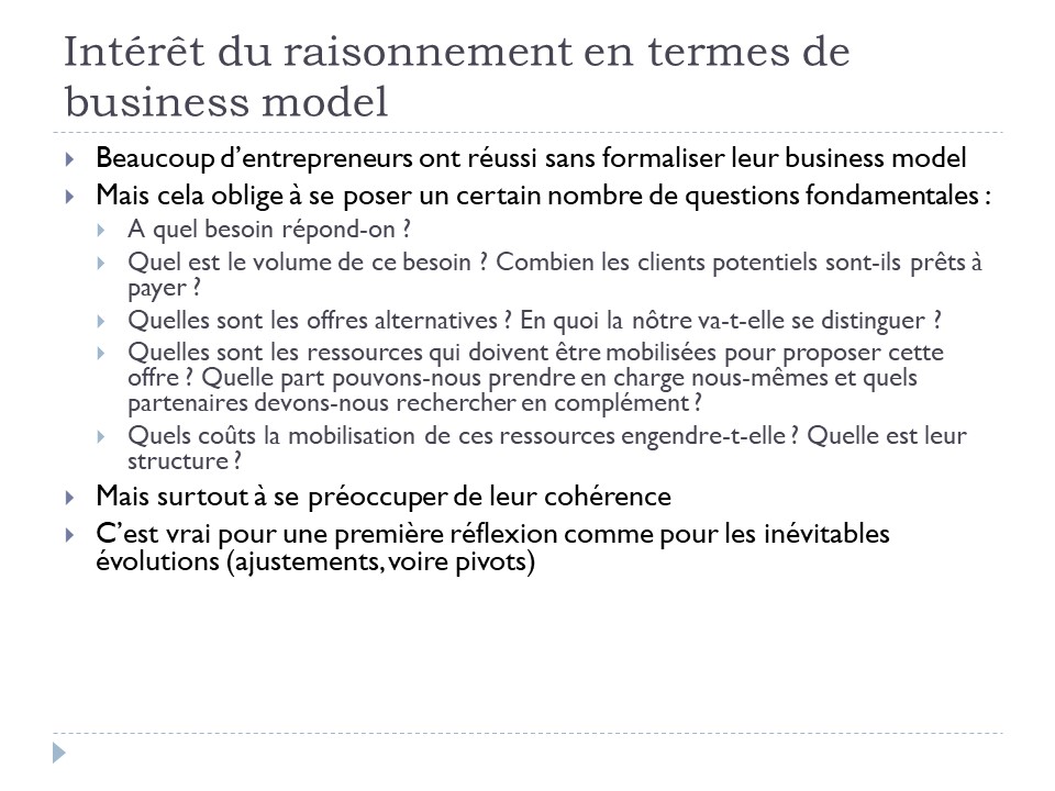 Intérêt du raisonnement en termes de business model