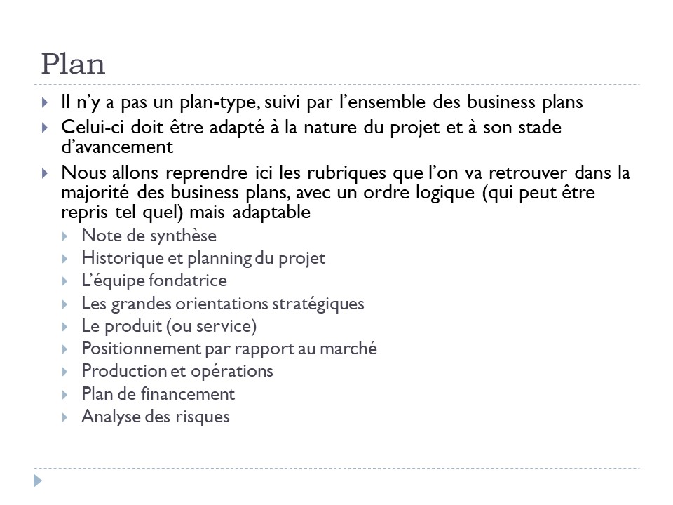 Plan d'un business plan