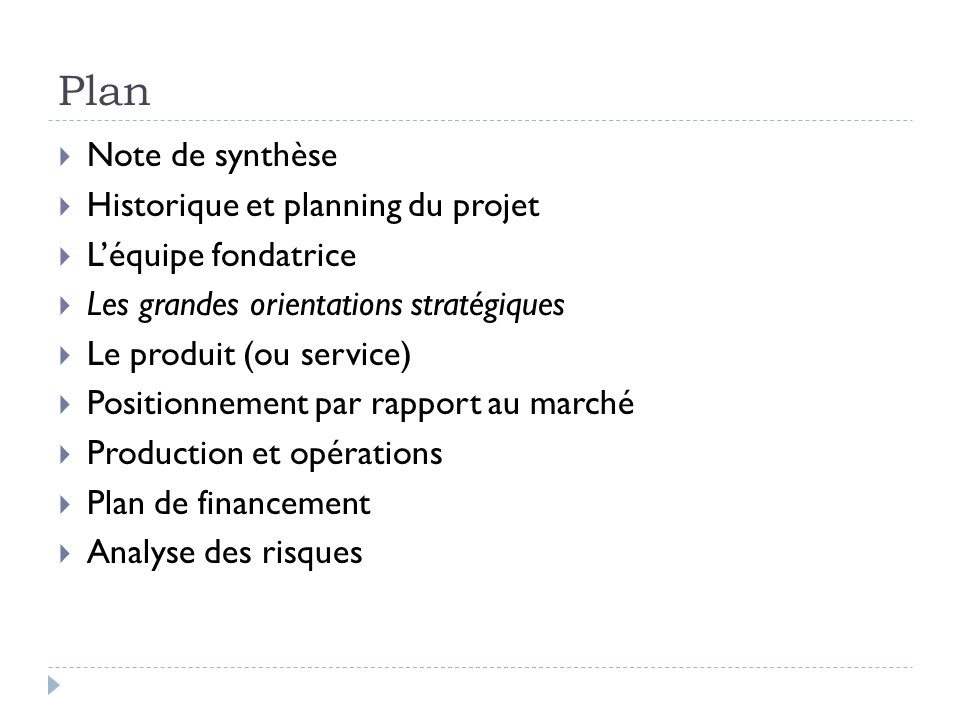 Plan : Les grandes orientations stratégiques