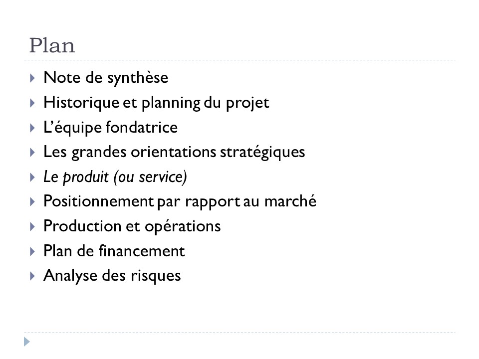 Plan : Le produit (ou service)