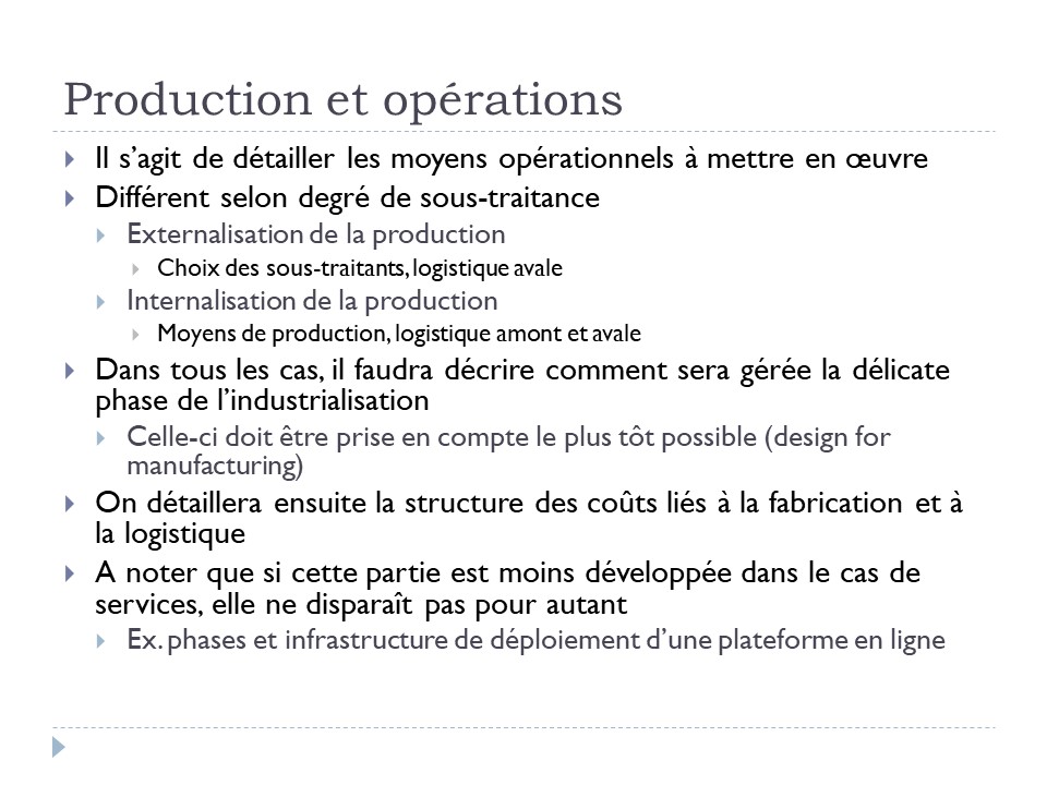 Production et opérations