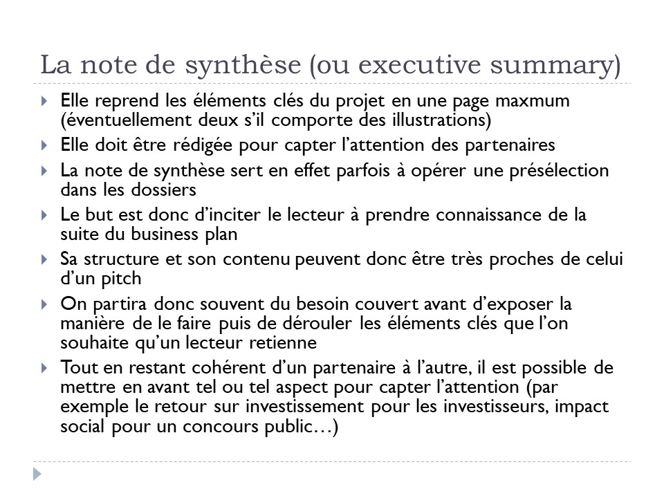 La note de synthèse (ou executive summary)