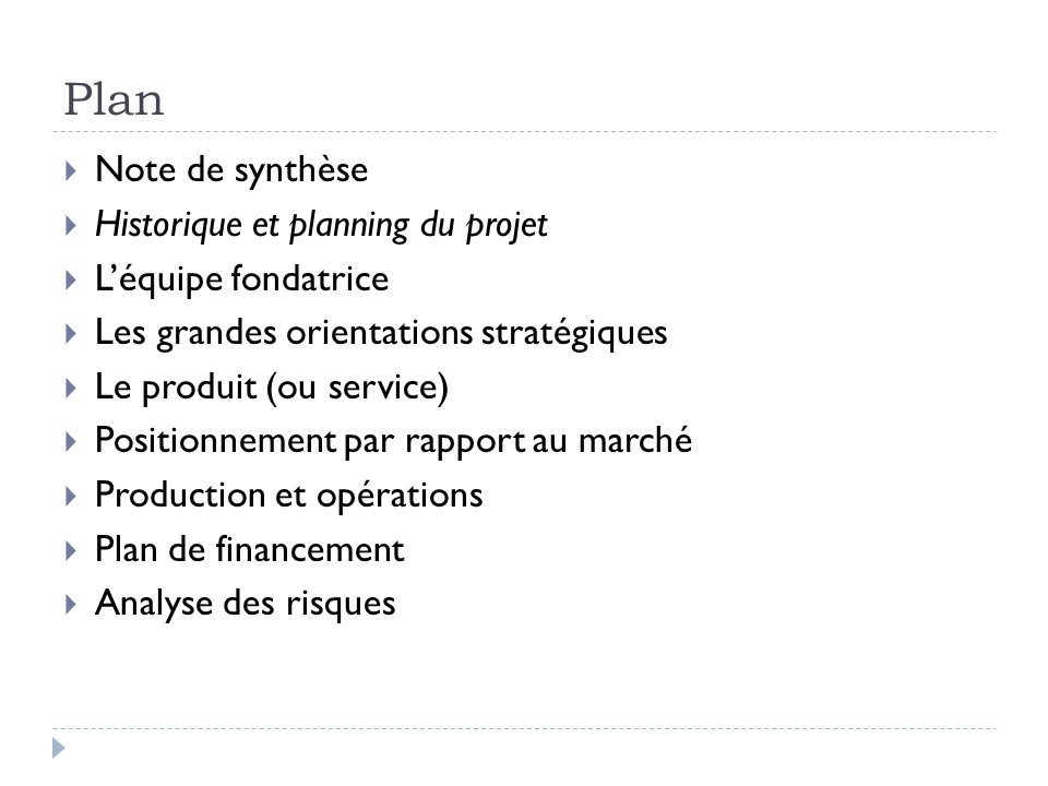 Plan : Historique et planning du projet