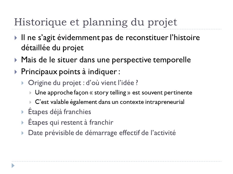 Historique et planning du projet