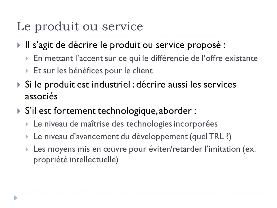 Le produit ou service (suite)