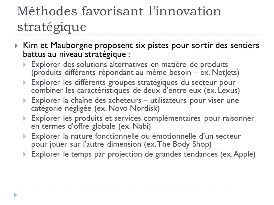 Démarches favorisant l'innovation stratégique