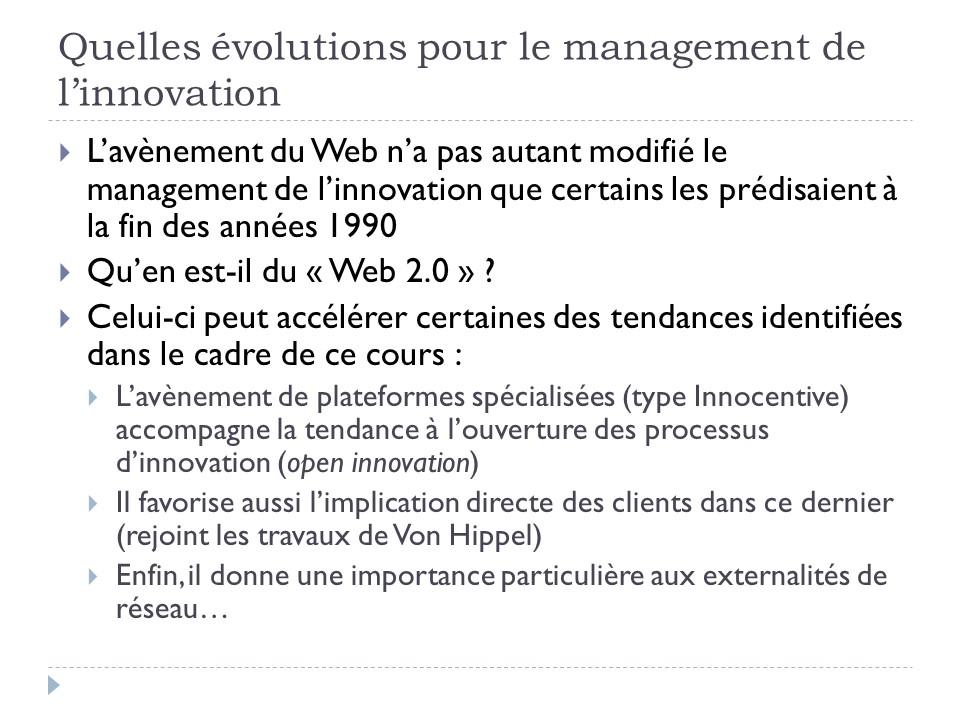 Quelles évolutions pour le management de l'innovation (suite)