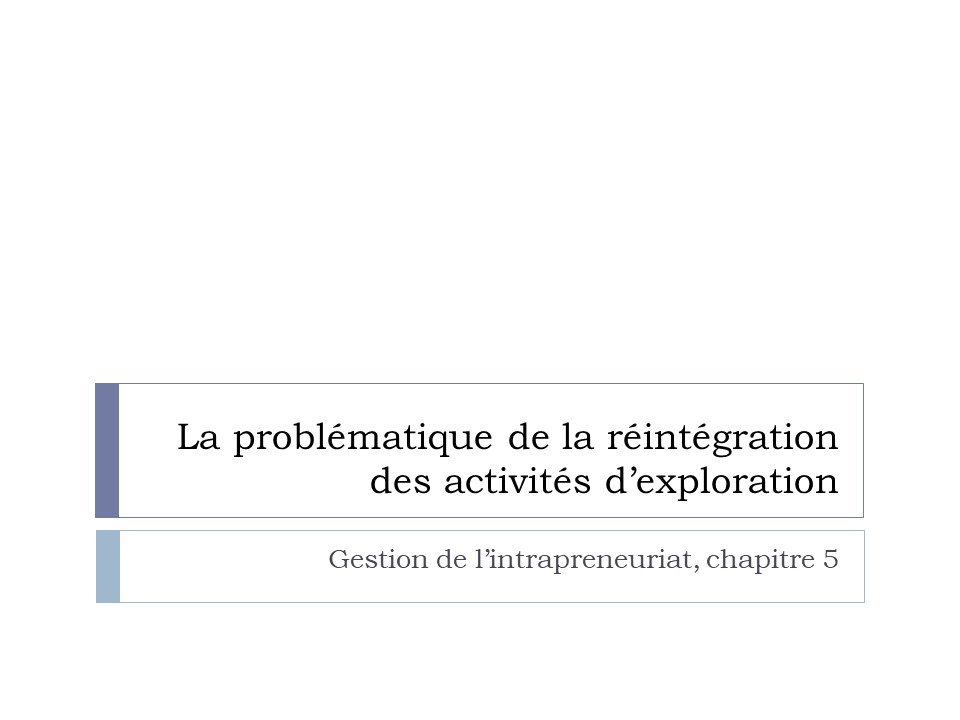 La problématique de la réintégration des activités d'exploration