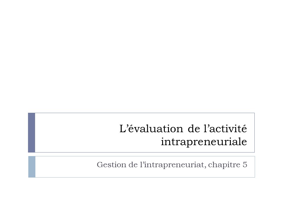 Titre : L'évaluation de l'activité intrapreneuriale