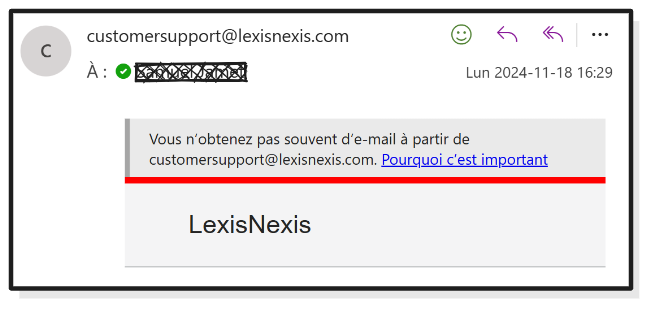 Exemple d'un mail envoyé par customersupport@lexisnexis.com